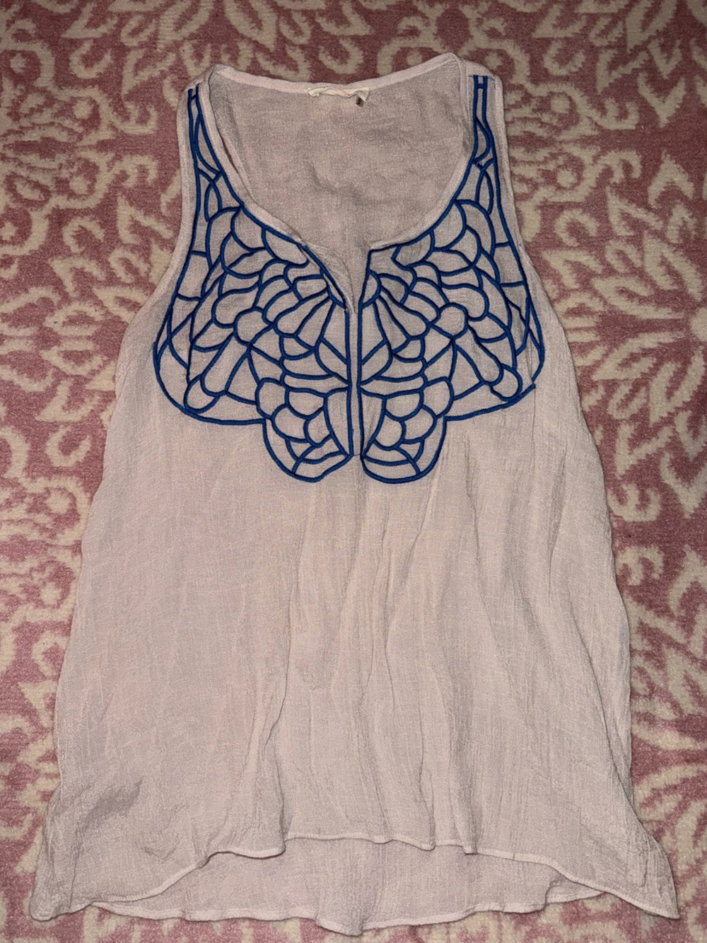 White Embroidered Sleeveless Boho Tank Top